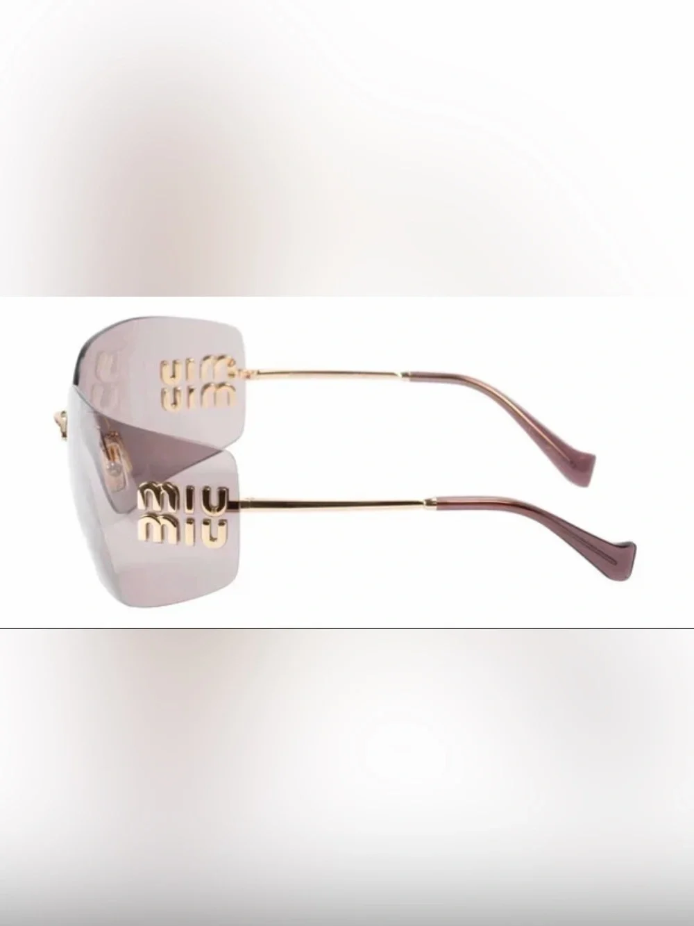 Miu Miu Rimless Shield Sunglasses Miu Miu MU Aube Gold Light Purple Brown